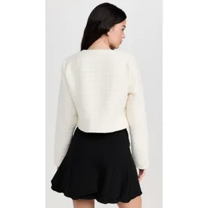 Line & Dot Kinzie Top, ivory cropped tweed jacket. Bow Detail Cropped Wool Poly thumbnail 5