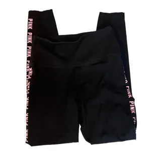 PINK by Victoria's Secret High Waisted Black Leggings Logo on sides SZ Small thumbnail 2