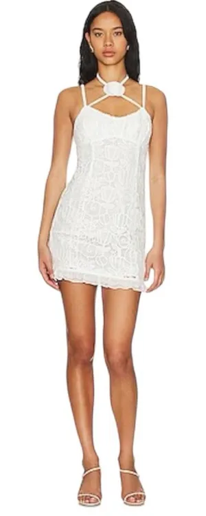For Love and Lemons White Lace Floral Choker Neck Harriet Mini Dress Medium NWT thumbnail 1