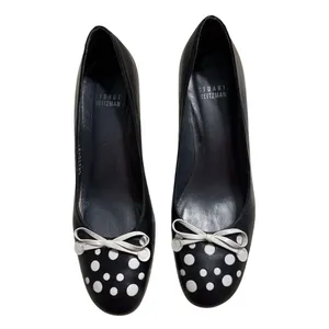 Stuart Weitzman Polka Dot Round Toe High Heels 6.5 Medium Black White Leather thumbnail 2