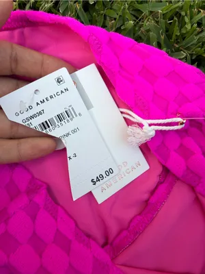 Good American Wave Check Textured Bikini Set Hawaiian Pink NWT Medium $108 thumbnail 5