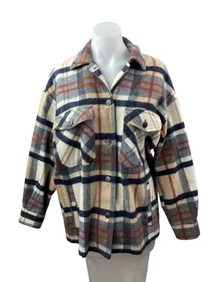Zara Brown Wool Plaid Check Collared Long Sleeve Button Down Shirt Coat Jacket S thumbnail 1