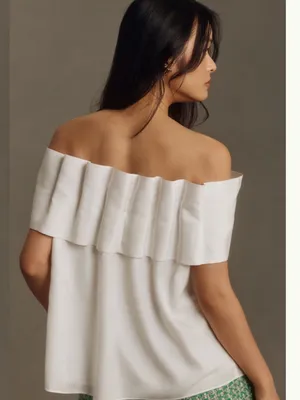 The Clothing Exchange Company Ivory Off Shoulder Bow Front Peplum Blouse Strapless White Top thumbnail 2