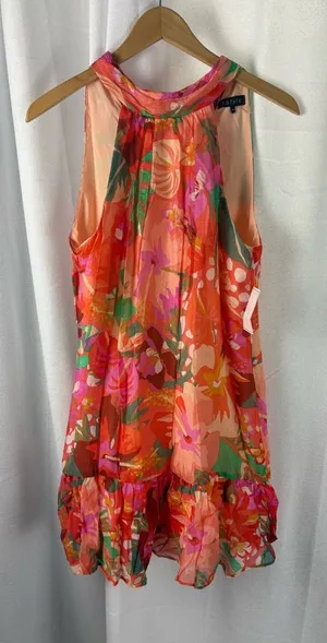 1. State pink, orange and green leaf halter‎ mini dress Size Medium NWT thumbnail 1