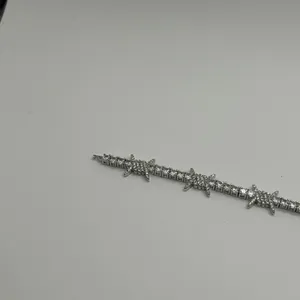 Mens Moissanite Barbwire Tennis Bracelet 8 Inch Real Silver Iced Plated Bold thumbnail 2