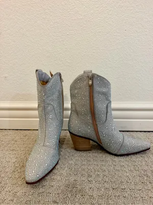 Ronilurn Silver Rhinestone Sparkly Western Cowboy Cowgirl Boots Size 9 Festival thumbnail 3