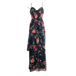 Crystal Doll Dress Juniors 1 Black Floral Chiffon Maxi Sundress Layered Summer thumbnail 13