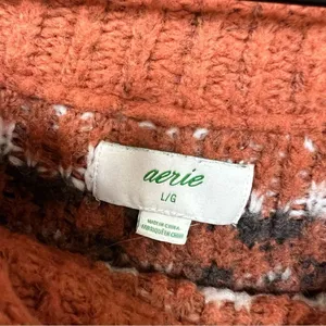 Aerie Fair Isle Knit Sweater Rust Orange Neutral Ivory Earth Cottagecore Large thumbnail 6