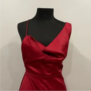 Lulus Sereno Wine Satin Cowl Neck Asymmetrical Midi Dress Small S thumbnail 4