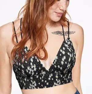 Victoria’s Secret PINK Black Sunflower Seersucker Bralette Bra Top Size Medium thumbnail 1