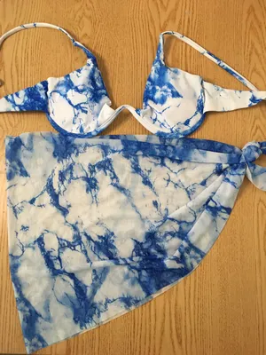 B44 New 3pc Swimsuit Bikini & Sarong Tye Dye Size Medium thumbnail 3