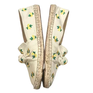 Talbots Izzy Lemon Knotted Canvas Cream Flat Espadrilles Embroidery Shoes 6.5 thumbnail 4