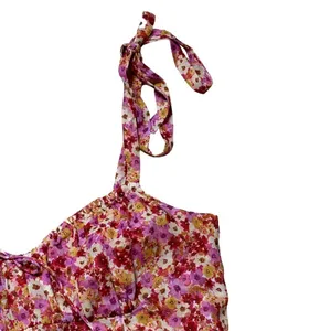 For Love & Lemons Red and Pink Floral Felicia Mini Dress US L thumbnail 4