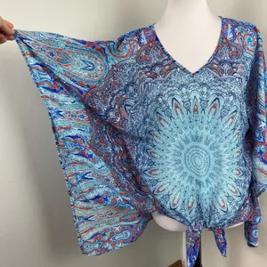 DressBarn Boho Sheer Front Tie Blouse Large Coverup Patriot thumbnail 3
