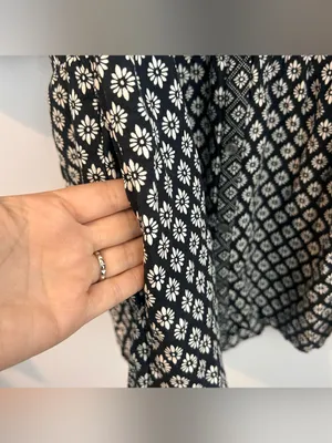Joie Hagi Long Bishop Sleeve Ditzy Tile Print Black/White Drop BohoDress Size XS thumbnail 10