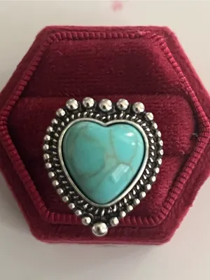 Bohemian Style Stainless Steel Silver Faux Turquoise Ring Size 8 NWT thumbnail 1