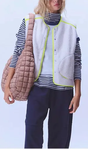 NWT Free People FP Movement Keep It Cozy Fleece Vest- ivory white yellow - small thumbnail 1