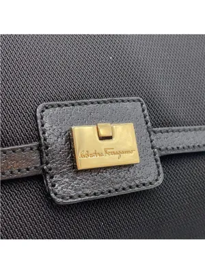 Salvatore Ferragamo Black nylon/leather Shoulder Bag with Gold Hardware thumbnail 7