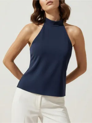 KOOKAÏ Kaye Halter Open Back Top, Blueberry, FR36/US4 thumbnail 3