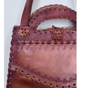 1970s Brown Tooled Leather Sculpted 3D Flower Boho Artisan Shoulder Bag thumbnail 9