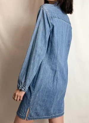 Guess vintage 90s blue chambray chinese knot button down long sleeve mini dress by thumbnail 4