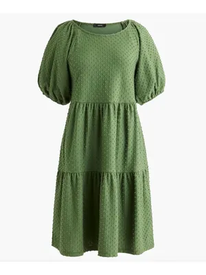 J Crew Factory Clip-Dot Dress in Green Short Sleeve Midi Size S Prarie Chic Soft thumbnail 2