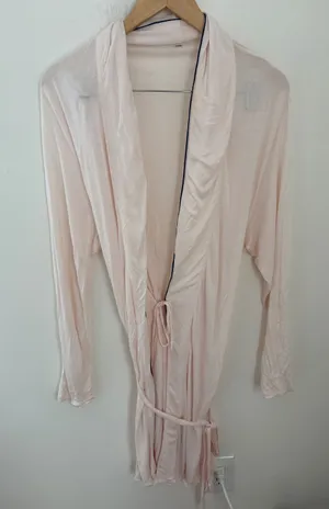 Eberjey Pink Rayon‎ Jersey Short Robe Shawl Collar Contrast Trim L/XL thumbnail 1