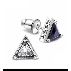 NEW Unisex Simulated Diamond‎ 925 Sterling Silver Triangle Stud Earrings thumbnail 4