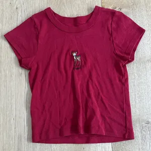Brandy Melville J Galt Deer Baby Tee Shirt Size OS in Red thumbnail 1