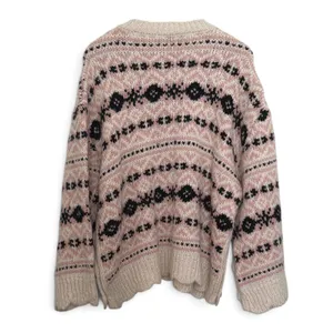 Zara Oversized Fair Isle Knit Sweater Pink Cream Side Button M-L NWT thumbnail 4
