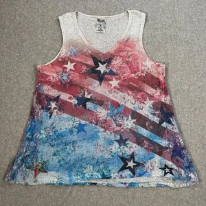 Vocal USA Tank Top Womens Large Red Blue USA American Flag Stars & Stripes Knit thumbnail 1