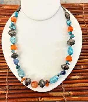 Vintage Faux Turquoise & Orange Bead Bohemian Necklace - Women's Jewelry thumbnail 1