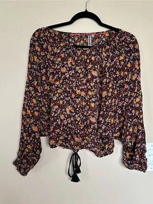 Anthropologie Pauline Balloon Sleeve Dark Floral Peasant Blouse XS Romantic thumbnail 4