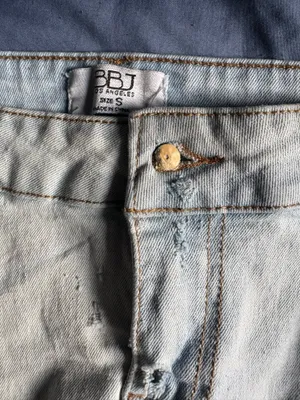 BBJ Los Angeles Denim Cargo Short Skirt Light Blue Pocket Strap Button Women's S thumbnail 2