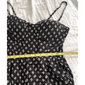 AUW As U Wish Babydoll Smocked Floral Black White Midi Dress Size XL Jumpsuit thumbnail 6