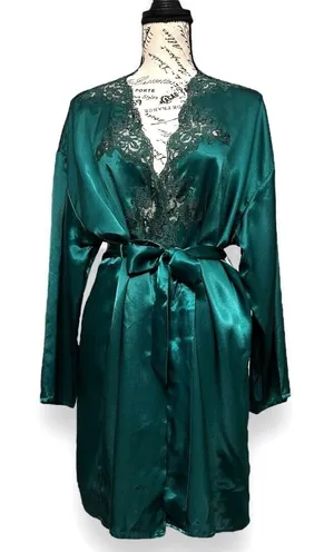 Victorias Secret Vintage Emerald Satin Lace Kimono‎ Robe Gold Label Old Money thumbnail 1