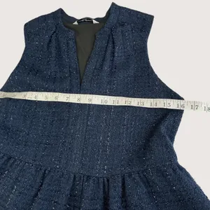 Amanda Uprichard Navy Blue Metallic Tweed Tiered Mini Dress‎ XS Split V-Neck thumbnail 8