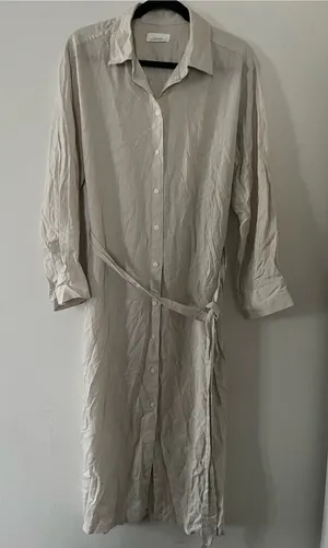 H&M Linen Beige Maternity Midi Shirt Dress Medium Euro Summer Old Money Coastal thumbnail 1