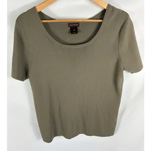 Multiples by Chicos Brown Knit Short Sleeve Top Size Large thumbnail 1