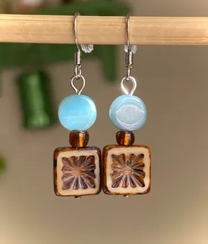 Handmade quality Czech glass beads chic fairy boho vintage retro style dangle earrings🌿✨ thumbnail 3