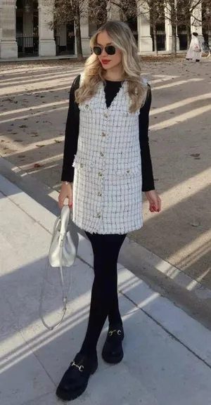 ANINE BING Janet Tweed Dress in White Plaid Size Medium NWT thumbnail 2