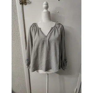 Karlie Embroidered Sleeve V-Neck Peasant Blouse Balloon Sleeve Top M Boho Retro thumbnail 3