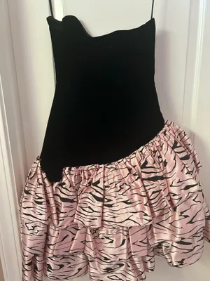 Retro Pink Zebra Print Strapless Dress thumbnail 2