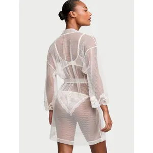 VICTORIA'S SECRET Sheer Boho Floral Embroidery‎ Short Robe White Size M/L thumbnail 2