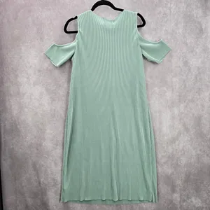 Belle Sky‎ Green Mint Pleated Cold Short Shoulder Knee Length Boho Dress Large thumbnail 2