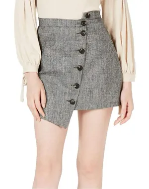 Sage The Label Button Front Asymmetrical Skirt Grey‎ Plaid XL NWT thumbnail 1