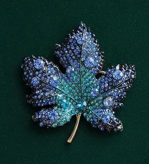 Blue and Turquoise Crystal Leaf Brooch Pin thumbnail 1