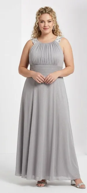 Cache Cachet Silver Gray Pleated Chiffon Maxi Dress size 14 thumbnail 1