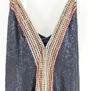 AQUA Happily Grey Sequin Maxi‎ Dress Womens Small Navy Striped Glam Formal Boho thumbnail 5