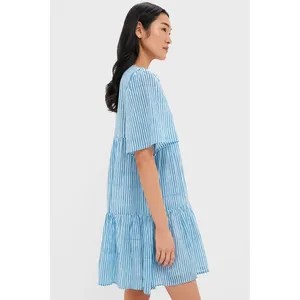 Emerson Fry India Collection Women‎ Isla Dress M/L Blue Stripe Organic Cotton thumbnail 6